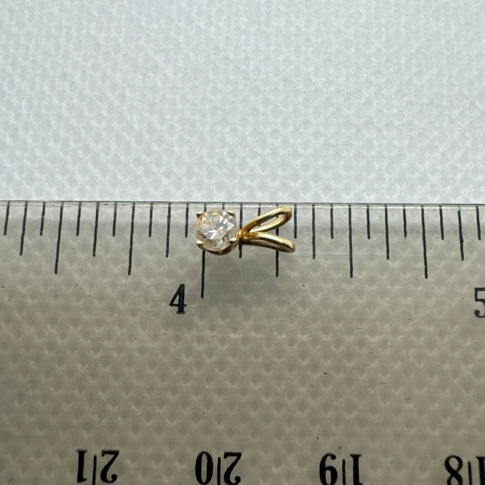 14k Yellow Gold Diamond Solitaire Pendant Round 4 Prong, 0.15 TCW, 0.24g - Picture 13 of 15